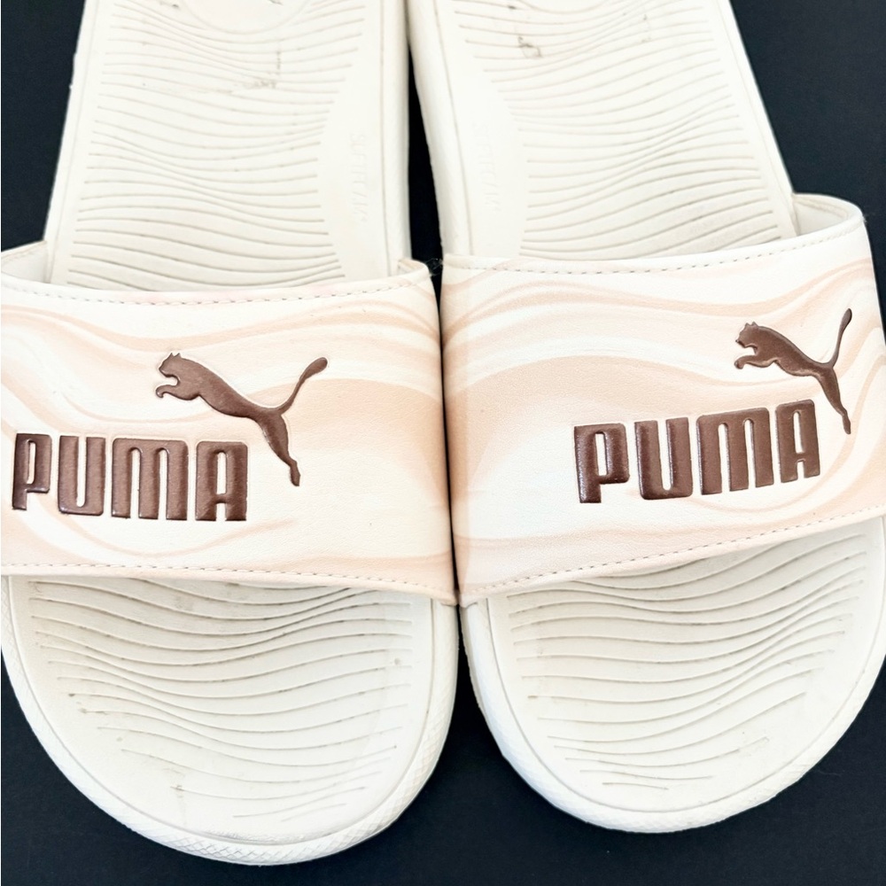 Puma White and Pink Slide Sandals 6